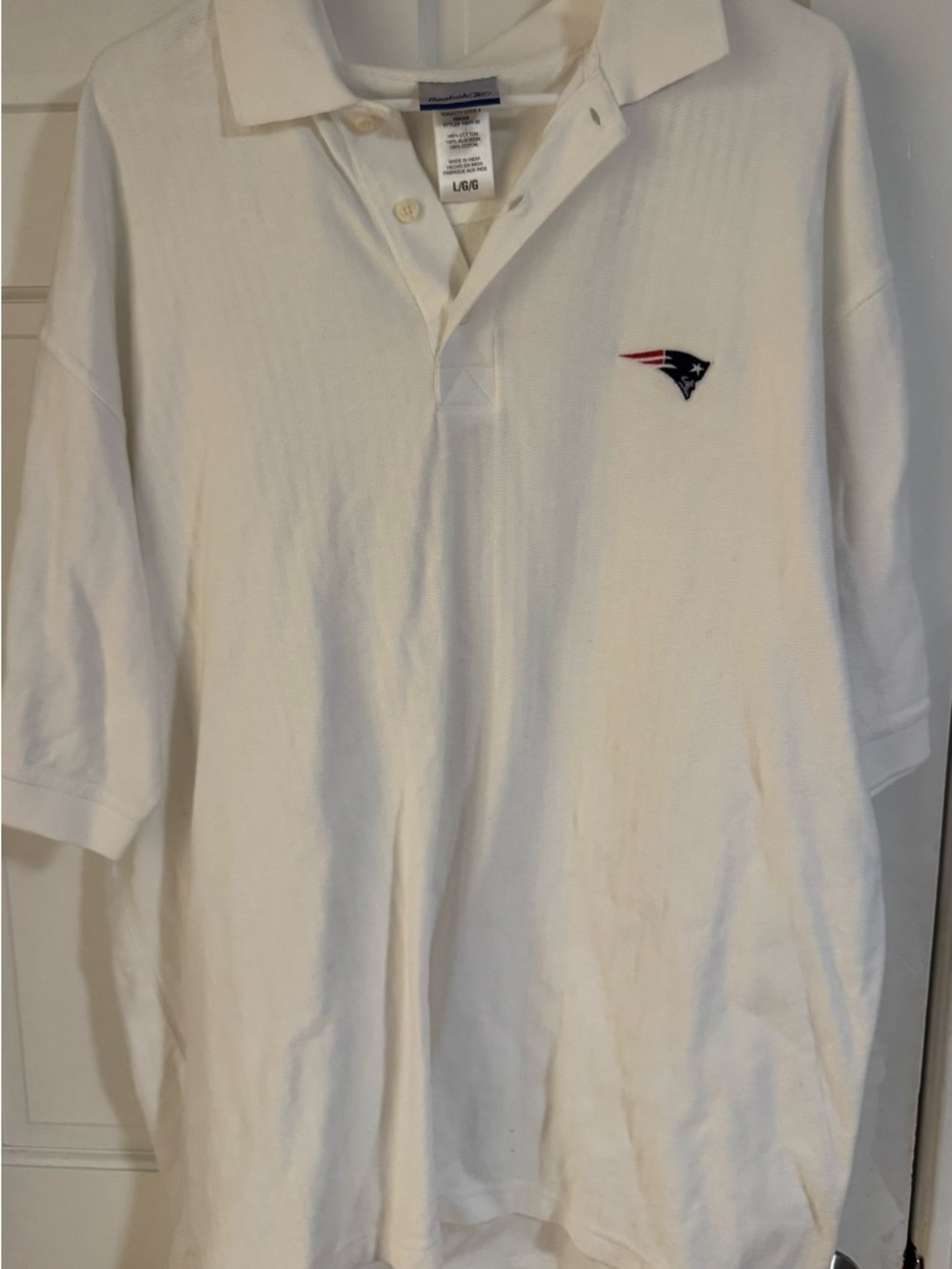 Reebok White Polo with Navy and Red Patriots Logo